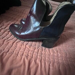 Women's Two-Tone Burgundy and Navy Leather Ankle Boots